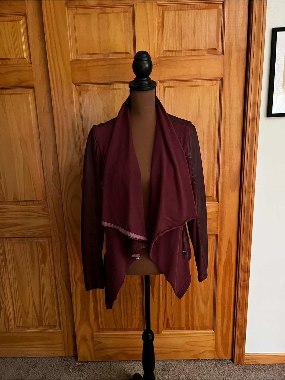 Blank NYC Burgundy Draped Asymmetrical Zip Shirt Jacket